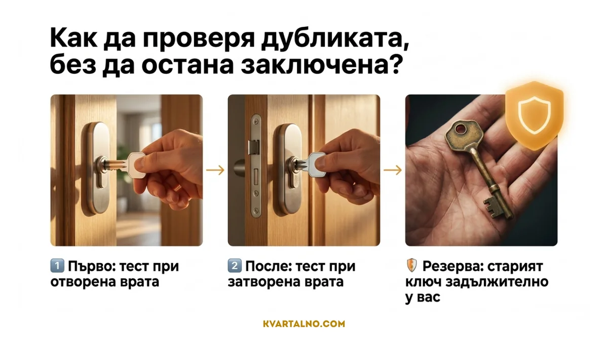 Инфографика как да проверите дубликат ключ след изработка в ателие
