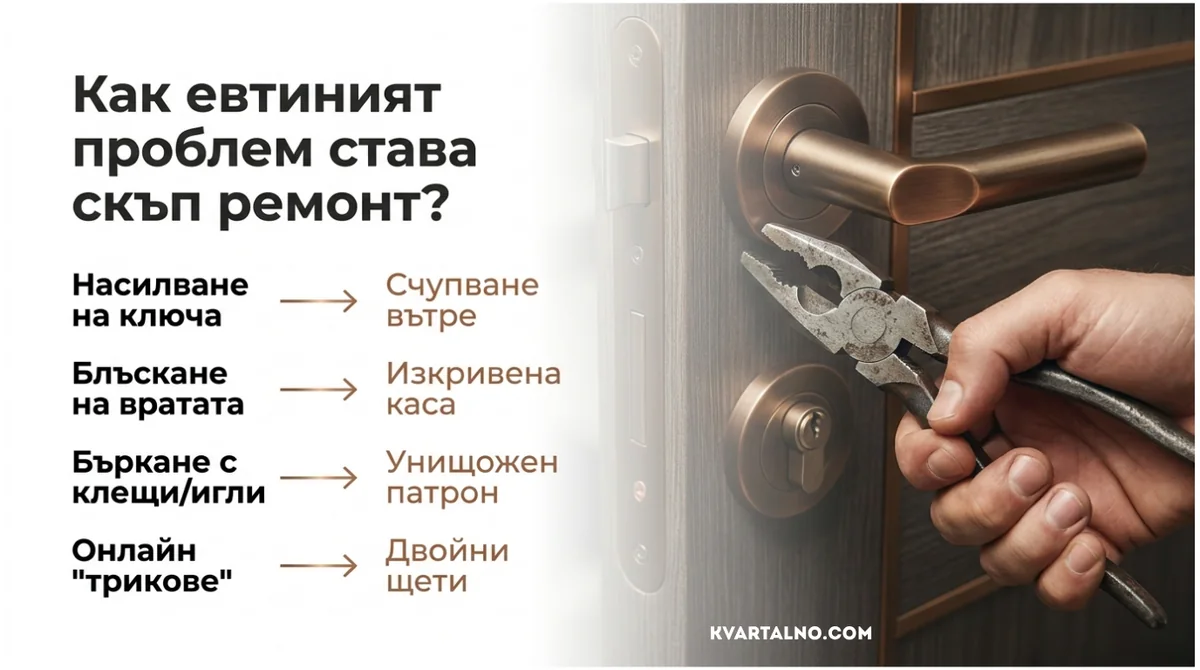 Инфографика какво да не правите при заключена или блокирала врата