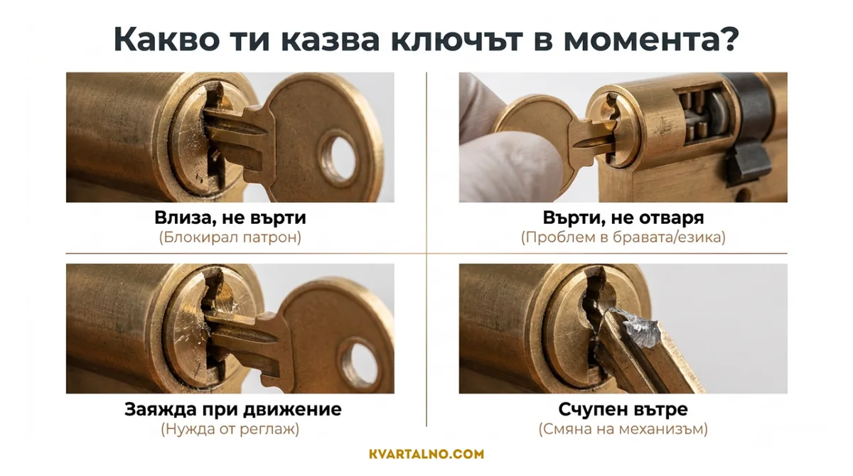 Инфографика какво показва поведението на ключа при отключване на врата