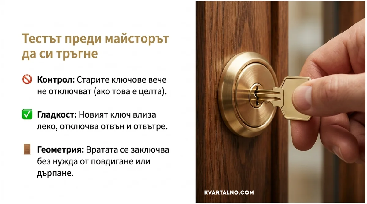 Инфографика какво да проверите след смяна на патрон или брава